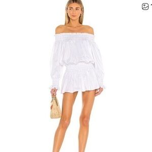 Norma Kamali White Off-Shoulder Peasant Mini Dress 100% cotton